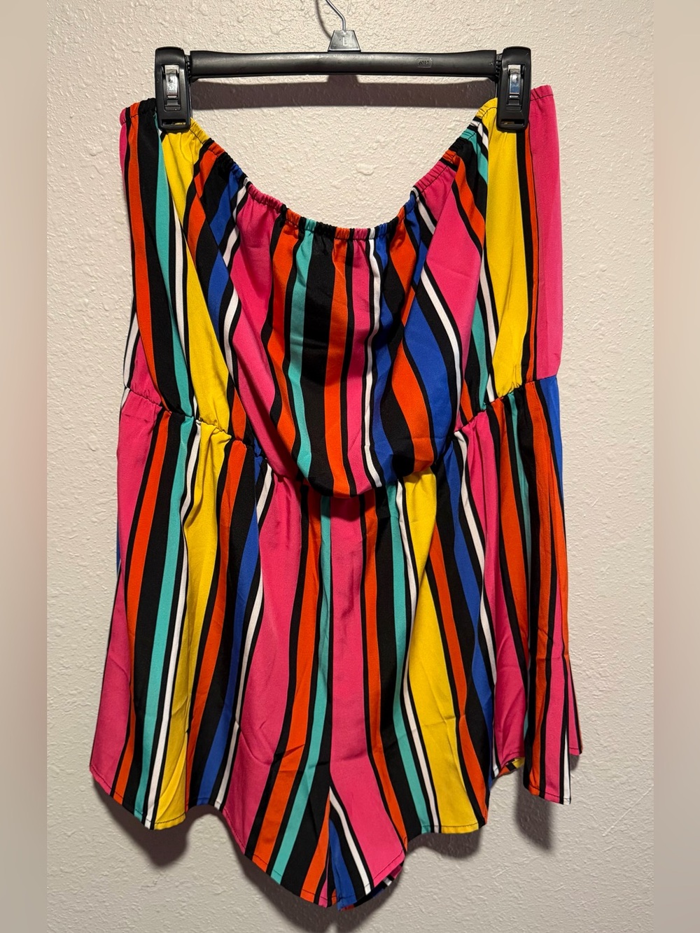 SHEIN Multicolor Striped Off-Shoulder Romper